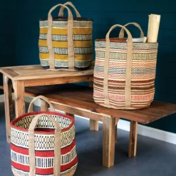 Multicolored Woven Baskets w/ Handles (Set of 3)