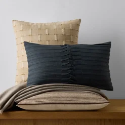 Neutral Striped Textured Pillow Cover & Throw Set