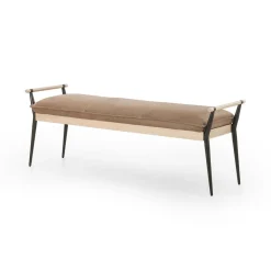 Oak & Stainless Steel Leather Bench (59")