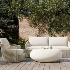 Oceana Outdoor Swivel Chair, Sofa & Pebble Coffee Table Set