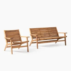 Open Box: Acadia Outdoor Loveseat & Lounge Chair Set - Colonial Teak