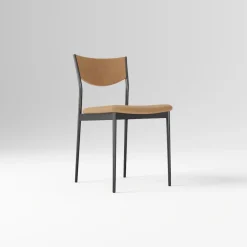 Open Box: Alessio Leather Dining Chair - Ludlow Leather Cumin, Antique Textured Bronze, Champagne Bronze Accent