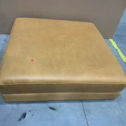 Open Box: Andes Leather Ottoman - Ludlow Leather Sesame, Blackened Brass