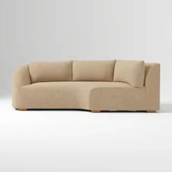 Open Box: Aviana Left-Arm Wedge Return Sofa - Performance Distressed Velvet Camel, Cool Walnut