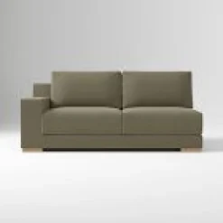 Open Box: Build Your Own Dalton Sectional, Left-Arm 2 Seater Sofa - Performance Velvet Dark Olive, Almond