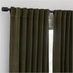 Open Box: Cotton Velvet Light Filtering Curtain (48"W x 96"L) - Dark Olive