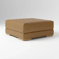 Open Box: Dalton Leather Ottoman - Ludlow Leather, Almond