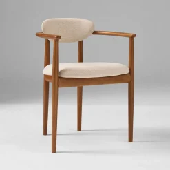 Open Box: Edison Dining Arm Chair - Performance Chenille Tweed Sand, Cool Walnut