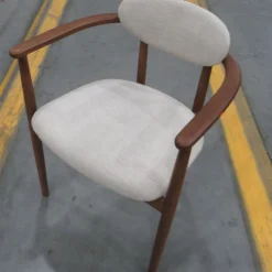 Open Box: Edison Dining Arm Chair - Performance Chenille Tweed Sand, Cool Walnut