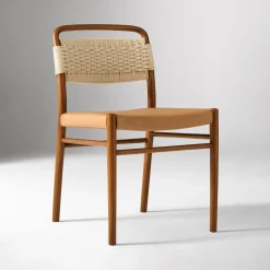 Open Box: Eindhoven Leather Dining Chair - Ludlow Leather Sesame, Cool Walnut