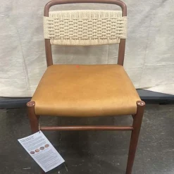 Open Box: Eindhoven Leather Dining Chair - Ludlow Leather Sesame, Cool Walnut