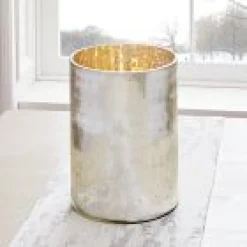 Open Box: Etched Glass Candleholders, Tall (12") - Antique Silver
