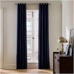 Open Box: European Flax Linen Blackout Grommet Curtain (48"W x 84"L) - Midnight