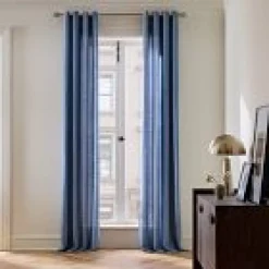 Open Box: European Flax Linen Grommet Light Filtering Curtain (48"W x 84"L) - Marina Blue