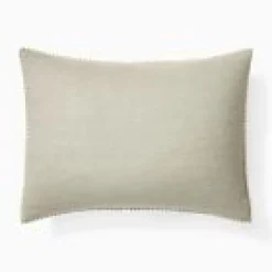 Open Box: European Flax Linen Pom Pom Sham, King - Celadon