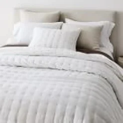 Open Box: European Flax Linen Tack Stitch Quilt, King/Cal. King - White