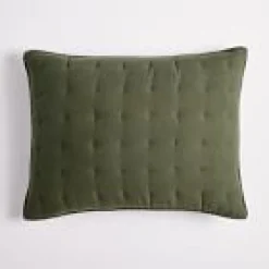 Open Box: European Flax Linen Tack Stitch Sham, King - Dark Olive