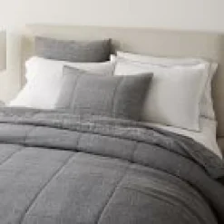Open Box: European Linen Box Stitch Quilt, Full/Queen - Slate Melange