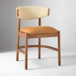 Open Box: Ezra Dining Chair - Ludlow Leather Sesame, Cool Walnut