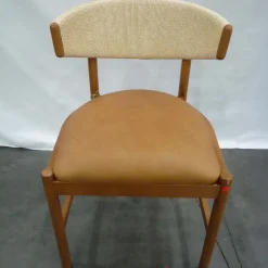 Open Box: Ezra Dining Chair - Ludlow Leather Sesame, Cool Walnut
