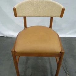 Open Box: Ezra Dining Chair - Ludlow Leather Sesame, Cool Walnut