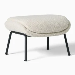 Open Box: Fillmore Mid-Century Ottoman - Yarn Dyed Boucle Alabaster, Matte Black