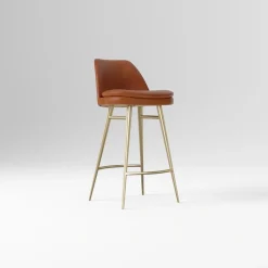 Open Box: Finley Leather Counter Stool (26") - Saddle Leather Nut, Champagne Bronze