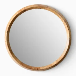 Open Box: Geo Burled Wood Round Wall Mirror (30") - Light Burled