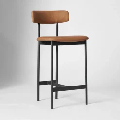 Open Box: Grier Leather Counter Stool (26") - Ludlow Leather Sesame, Textured Antique Bronze