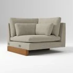 Open Box: Harmony Corner - Performance Distressed Velvet Dune, Dark Walnut
