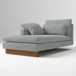 Open Box: Harmony Extra Deep Left Arm Chaise - Performance Distressed Velvet Mineral Gray, Dark Walnut