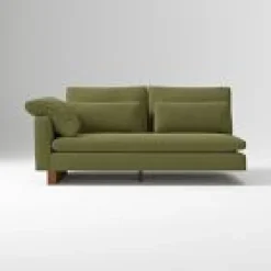 Open Box: Harmony Left Arm 2-Seater Sofa Bench - Deluxe Velvet Tarragon, Dark Walnut