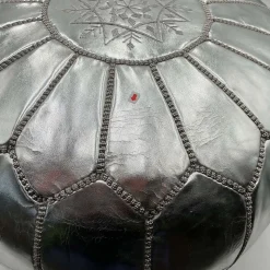 Open Box: Leather Moroccan Pouf, Small (20"D x 14"H) - Silver