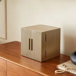 Open Box: Modern Fluted Jewelry Box, Cube (10"H) - Champagne