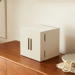 Open Box: Modern Fluted Jewelry Box, Cube (10"H) - White