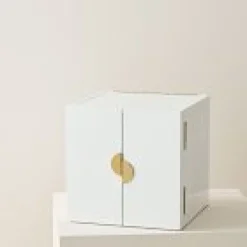 Open Box: Modern White Lacquer Jewelry Box, Cube