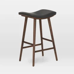 Open Box: Oak Wood Leather Saddle Bar Stool (26") - Warm Ash/Distressed Black