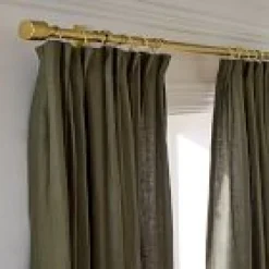 Open Box: Pleated European Flax Linen Light Filtering Curtain (48"W x 84"L) - Dark Olive