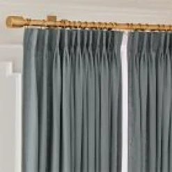 Open Box: Pleated European Flax Linen Light Filtering Curtain (48"W x 84"L) - Steel Blue