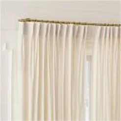 Open Box: Pleated European Flax Linen Light Filtering Curtain (96"W x 96"L) - Sand Pinstripe