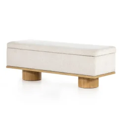 Open Box: Round Plinth Legs Storage Bench (55") - Cream Knoll, Buff Oak
