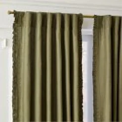 Open Box: Ruffle Linen Light Filtering Curtain (48"W x 96"L) - Dark Olive