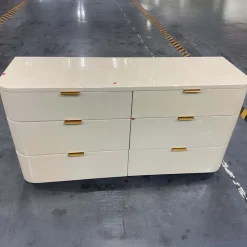 Open Box: Shea High-Gloss Enameled Lacquer 6-Drawer Dresser (60") - Ivory, Claro, Antique Brass