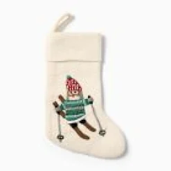 Open Box: Skiing Penguin Felt Stocking - White