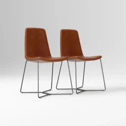 Open Box: Slope Leather Dining Chair, Set of 2 - Nut Leather Saddle, Charcoal