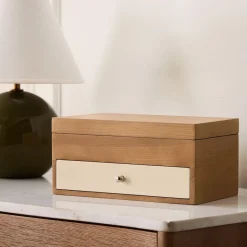 Open Box: Two-Tone Wood Jewelry Box, Double Drawer (7" x 7")