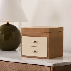 Open Box: Two-Tone Wood Jewelry Box, Double Drawer (7" x 7")