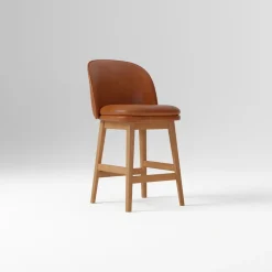 Open Box: Wayne Leather Armless Counter Stool (26") - Saddle Leather Nut, Cool Walnut