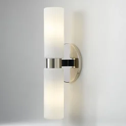 Open Box: Weston Fluted Glass Double Short Indoor/Outdoor Sconce (16") - Polished Nickel, Milk