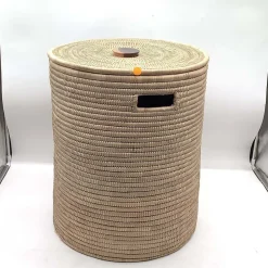 Open Box: Wooden Handle Lidded Hamper, Large (19.5"D x 21.5"H)